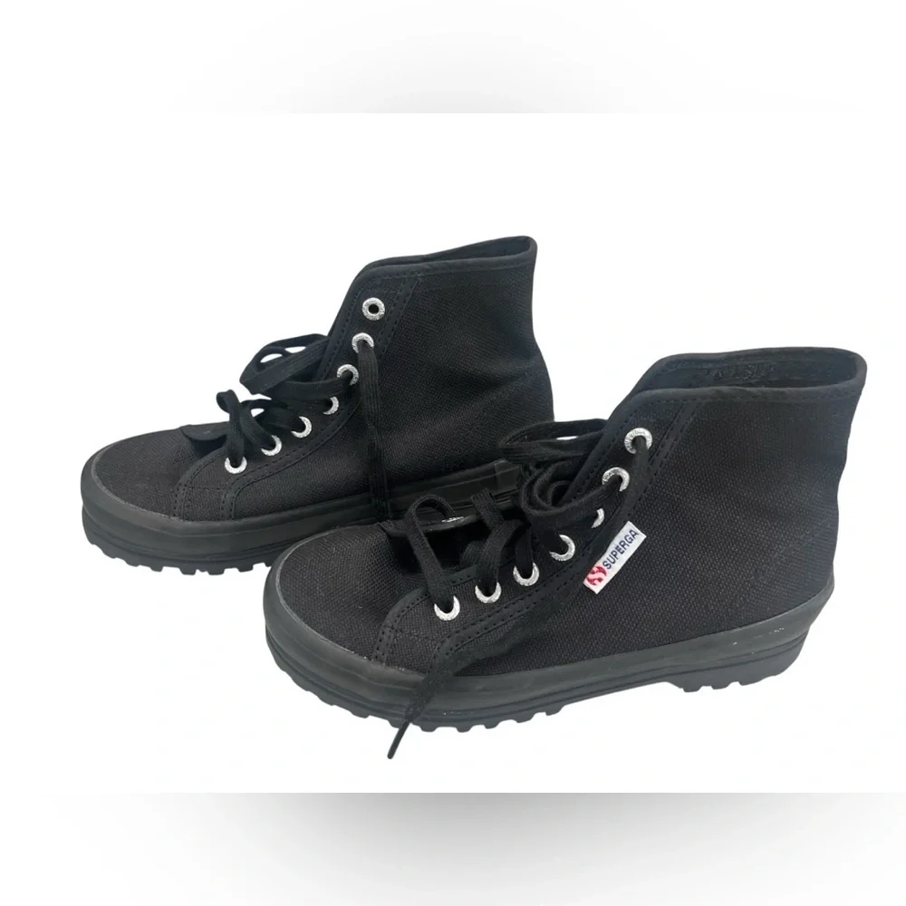 Superga Alpina Platform All Black High-Top Sneakers Women’s Size 6